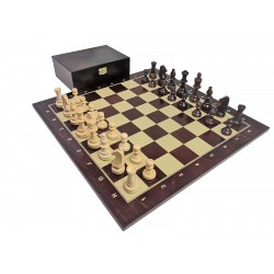 Set of Staunton chess figures in a box + wooden chessboard tournament standard (Z-34)